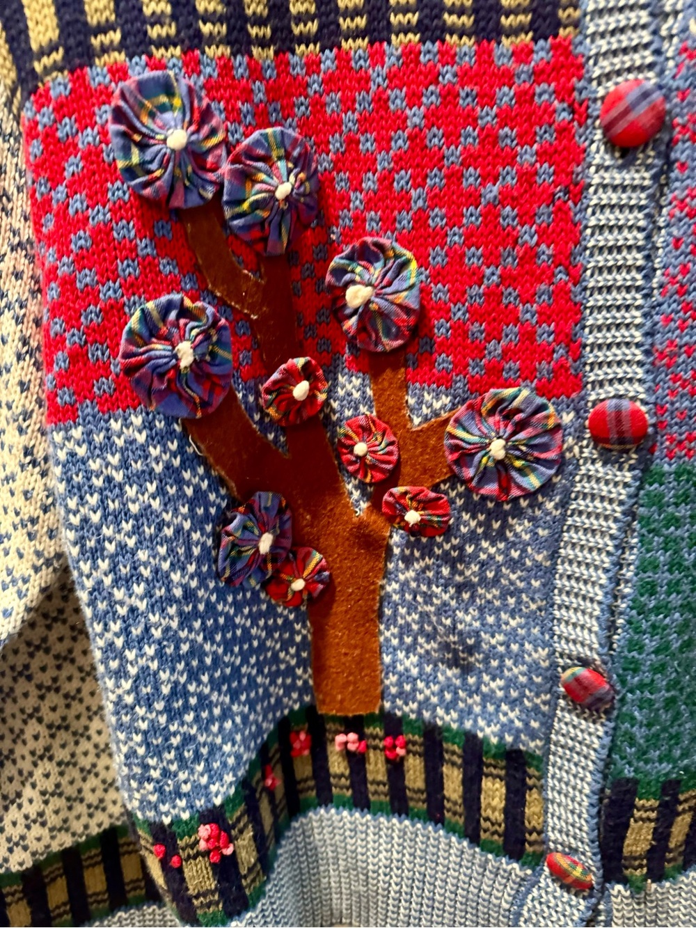 Women’s Susan Bristol Cotton Blend Patchwork Cardigan Sweater- Size MED - Picture 2 of 6